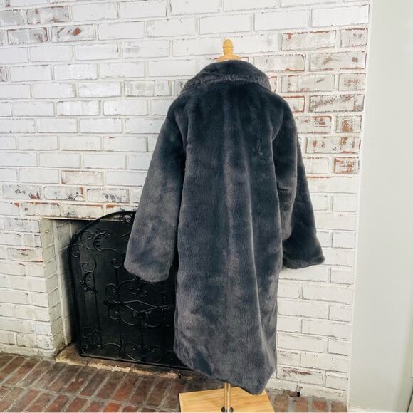 Grey Luxury Faux Fur Fall Winter Trending Street Style Long Coat Jacket Size Lg - Picture 6 of 9